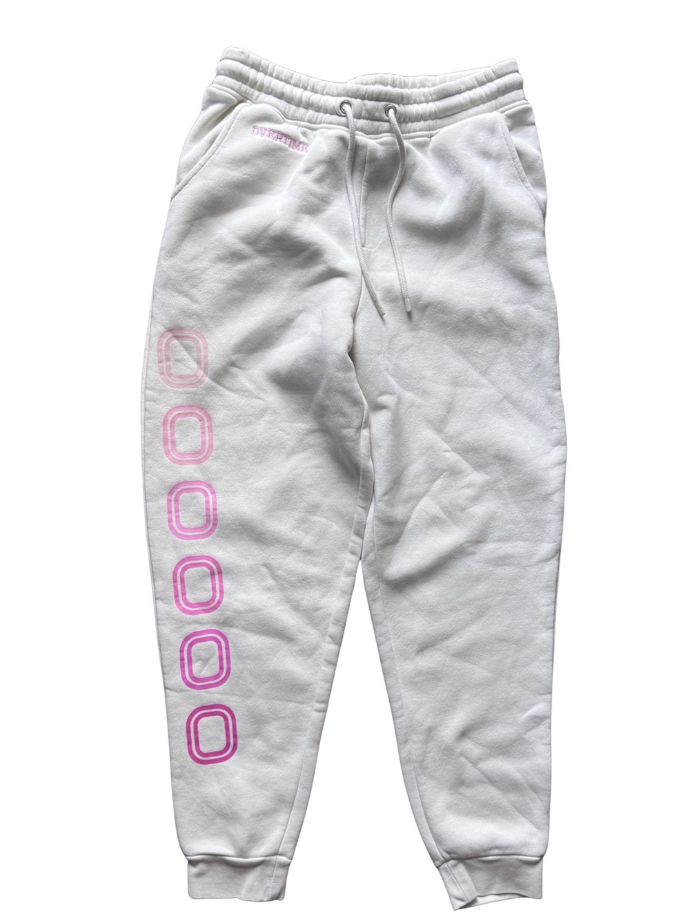 OVERTIME White Athletic Sweatpants with Pink Logo Size Small